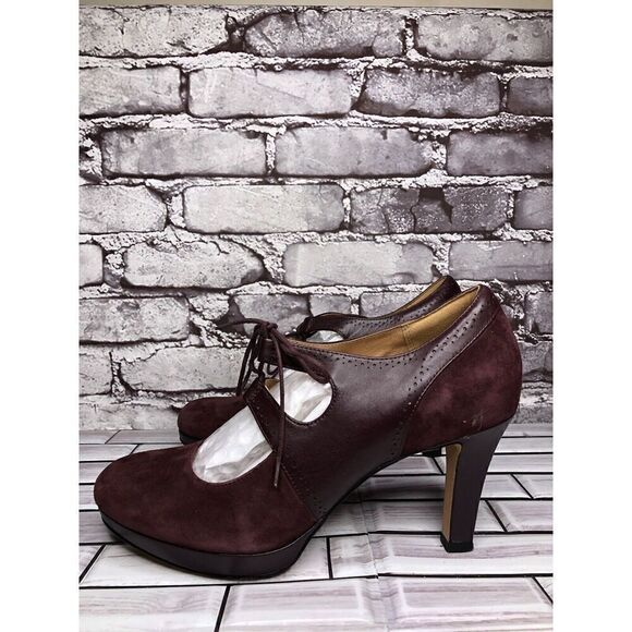 Clarks Artisan Purple Suede Leather Lace Up MaryJane Heels Women’s Sz 9M US/40EU - Picture 7 of 16